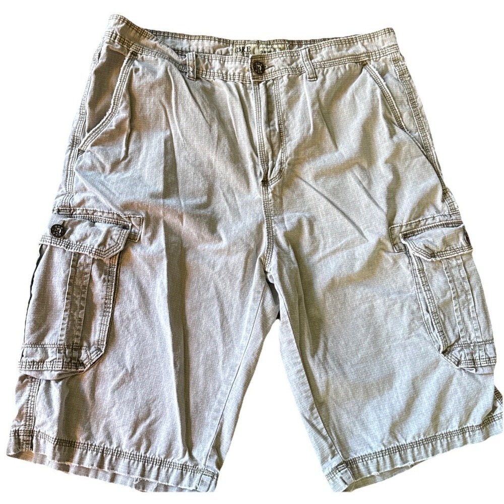 BKE Standard Fit Cargo Shorts Mens 36 Pockets Tan Y2K Thick Stitch Skate Grunge